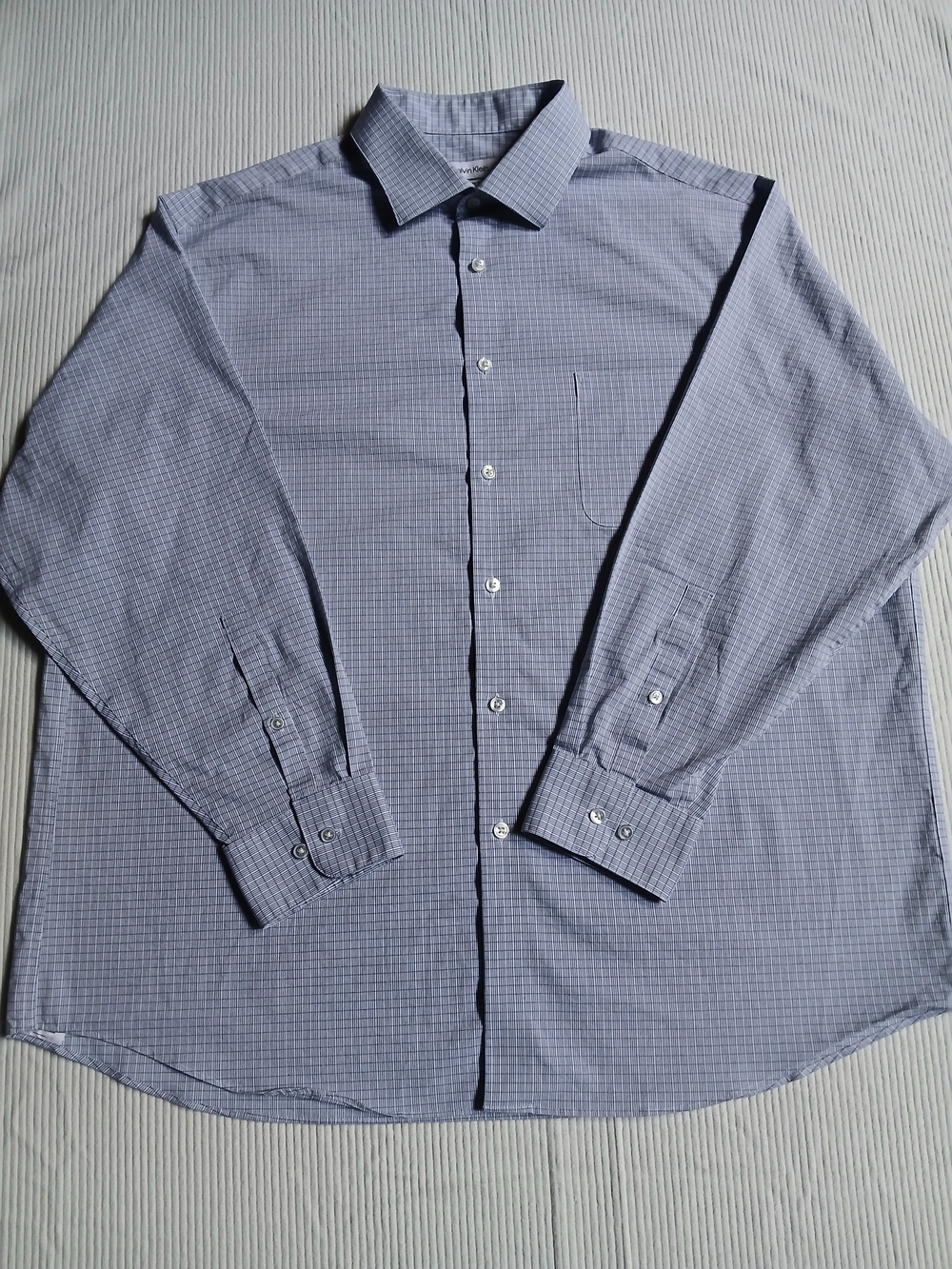 Calvin Klein Blue Plaid Button Down Long Sleeve Shirt XL Cotton Wrinkle Free